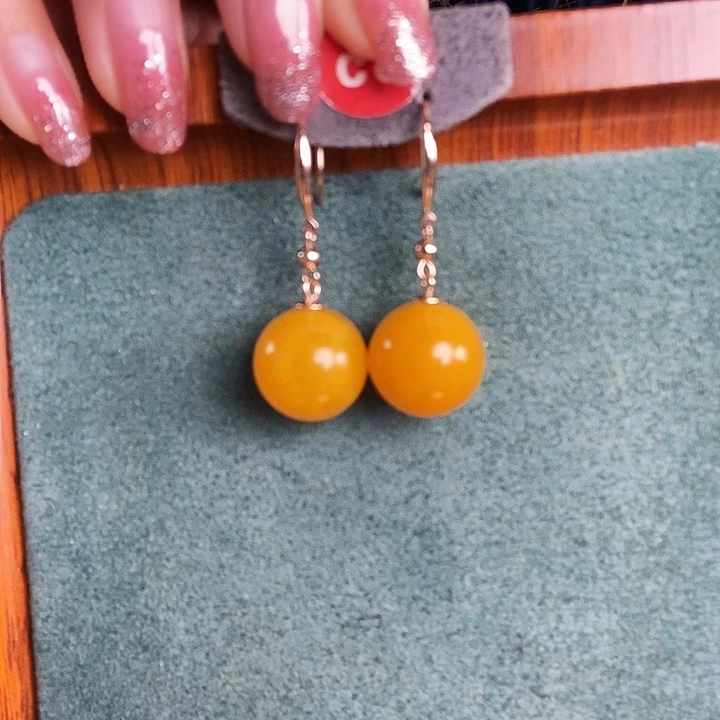 蜜蜡银S925镶嵌耳饰耳坠