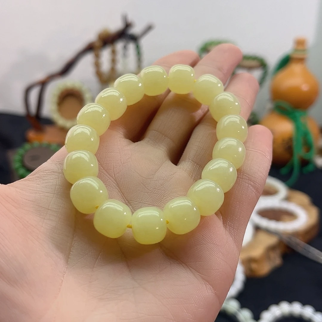 和田玉未镶嵌手串黄口-老型直切手串12mm