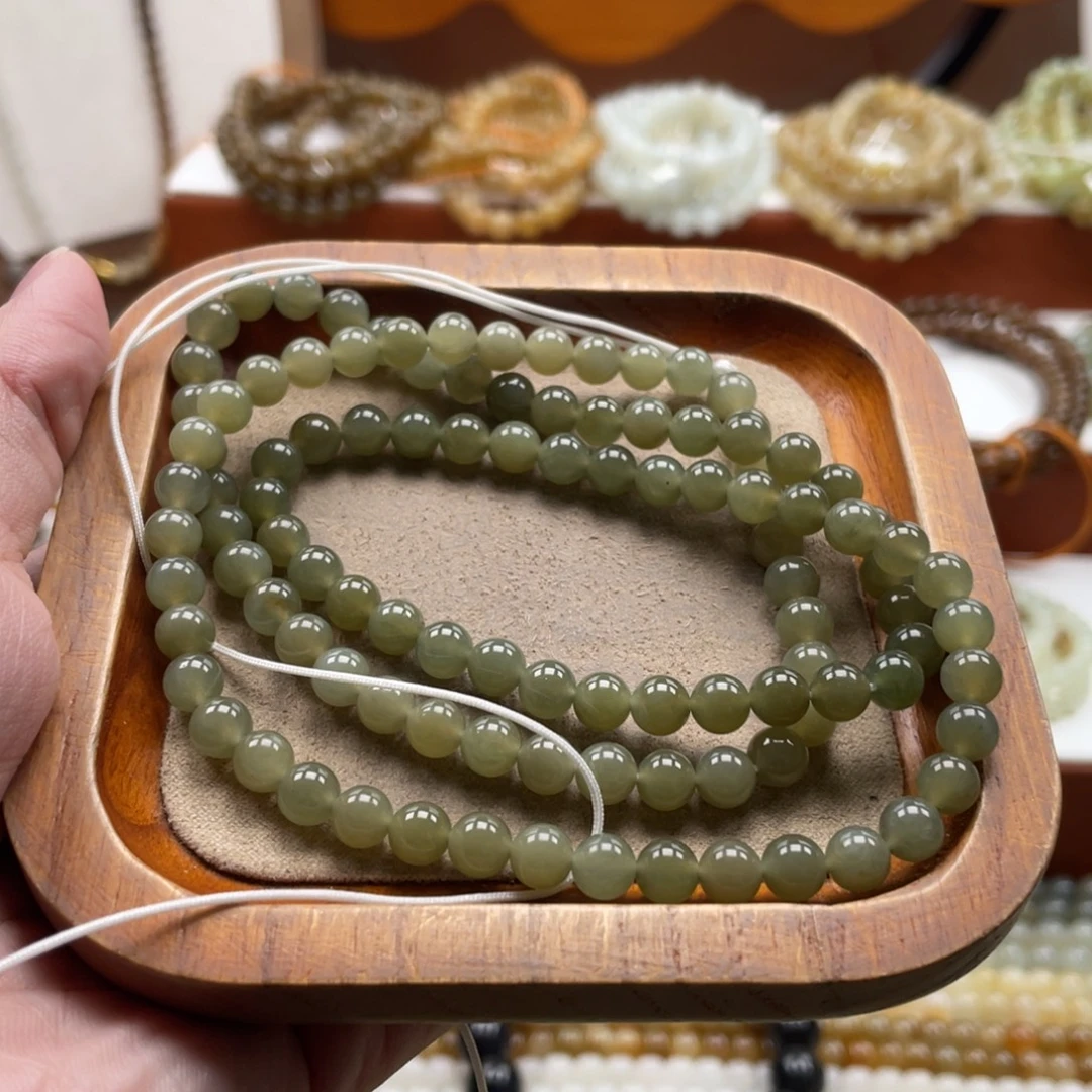 和田玉未镶嵌毛衣链珠串6mm