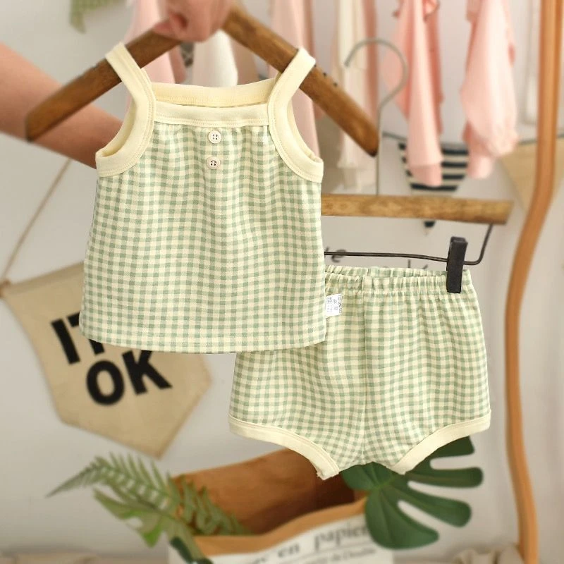 婴儿吊带套装洋气夏季薄款背心分体衣新生宝宝夏天衣服儿童两件套