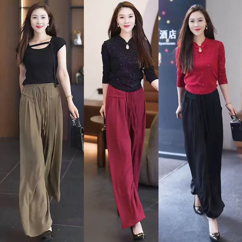 春夏新款高腰垂坠感阔腿裙裤女法式减龄宽松休闲裤