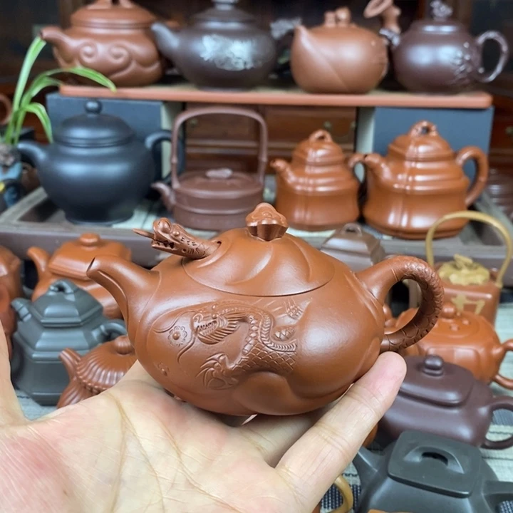 紫砂茶壶鱼化龙200-260cc原矿朱泥特价