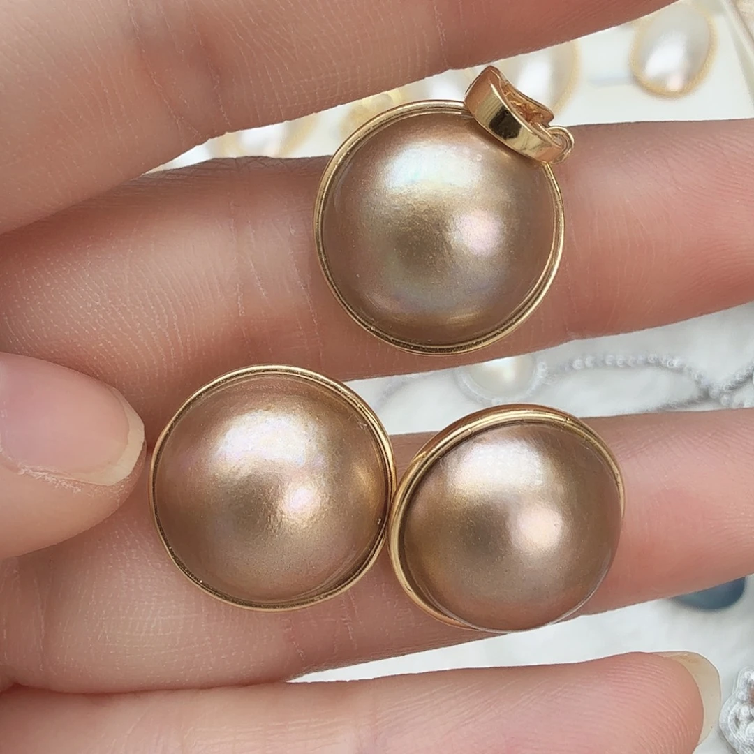 耳饰拼合珍珠（马贝珠）银S925镶嵌