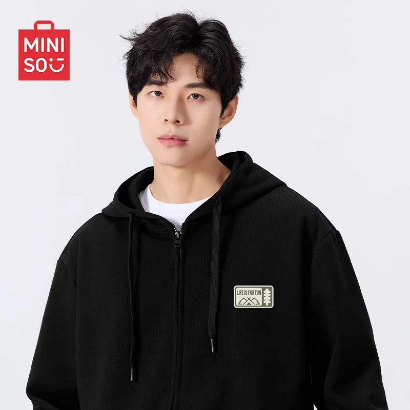 MINISO/名创优品连帽卫衣男秋季学院风大学生显瘦修身开衫长袖