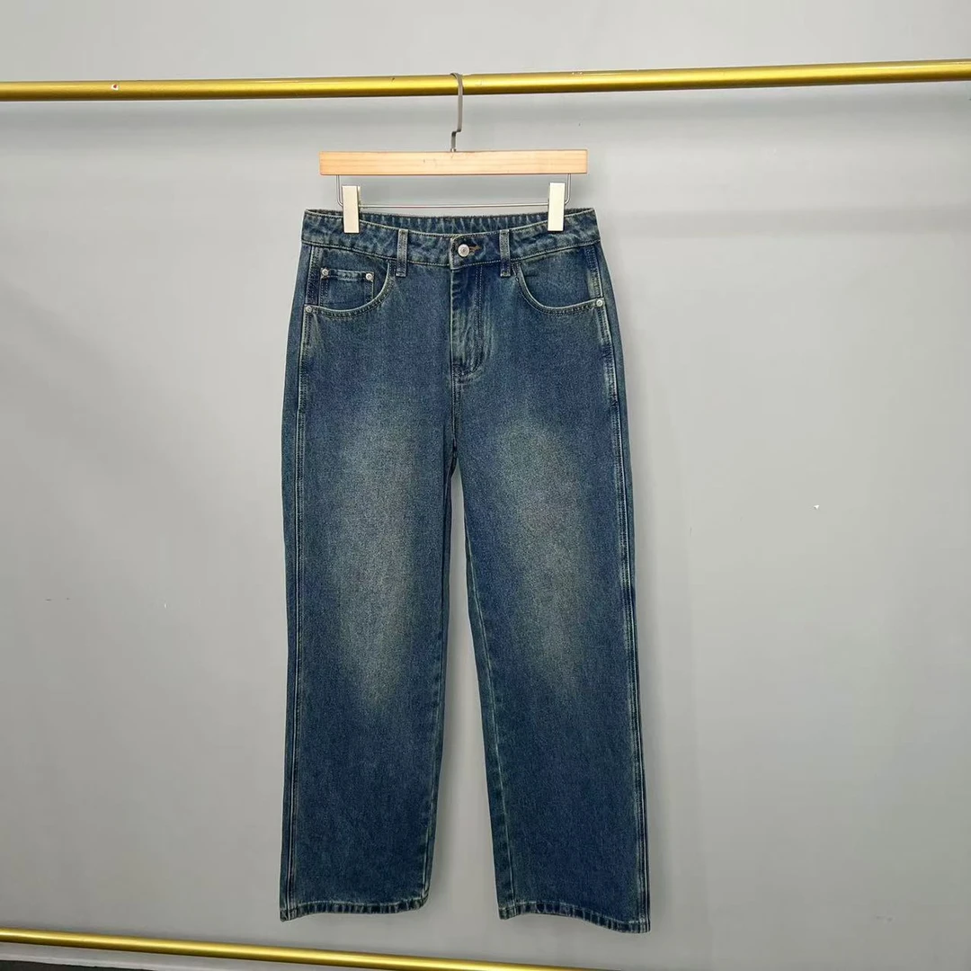 25秋季新款男款帆船深蓝色水洗休闲直筒牛仔裤 75206