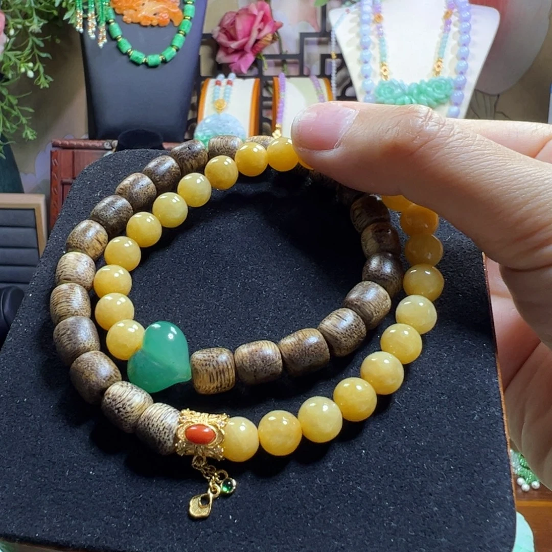 翡翠未镶嵌毛衣链黄翡双圈