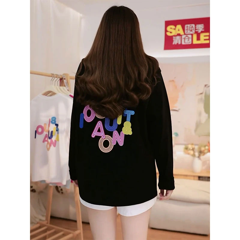 阿颖日记【801】创意字母印花纯棉长袖T恤女春秋内搭打底衫宽松上衣