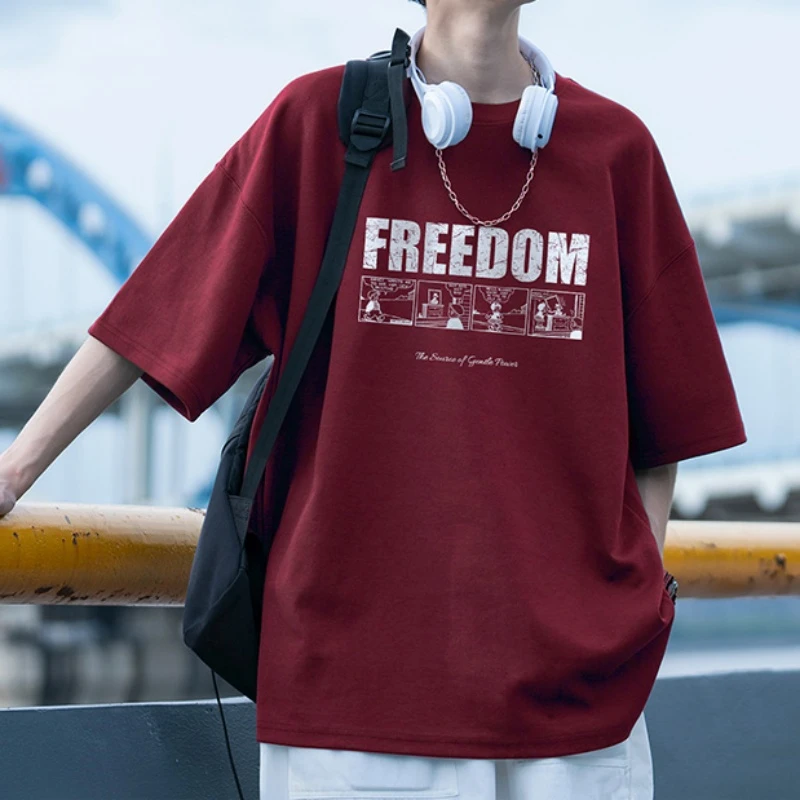 220克100%纯棉重磅短袖t恤男夏季新款潮流潮牌宽松大码男生上衣装