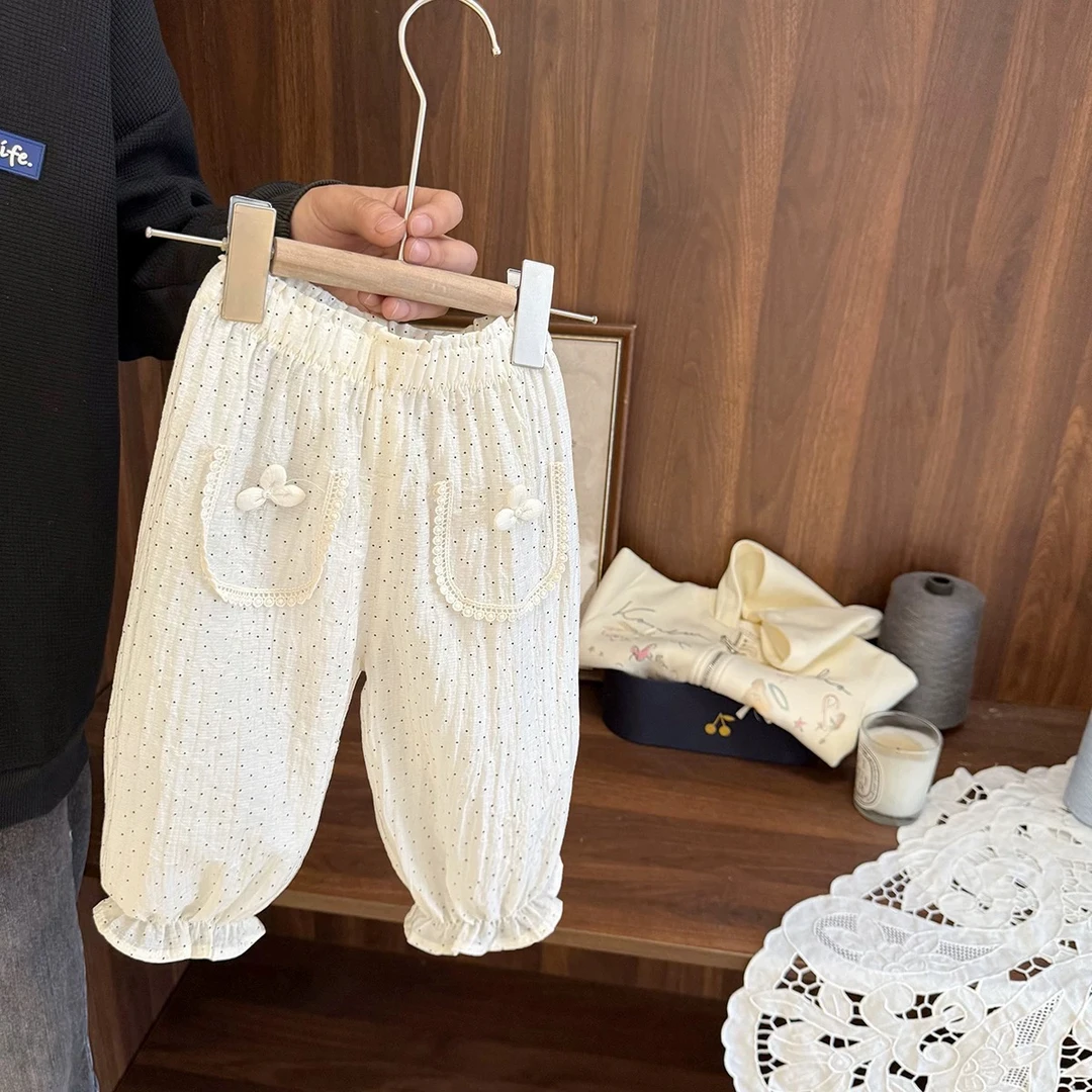 女宝宝凉快波点休闲灯笼裤女婴儿夏季2025新款女童超轻薄款防蚊裤
