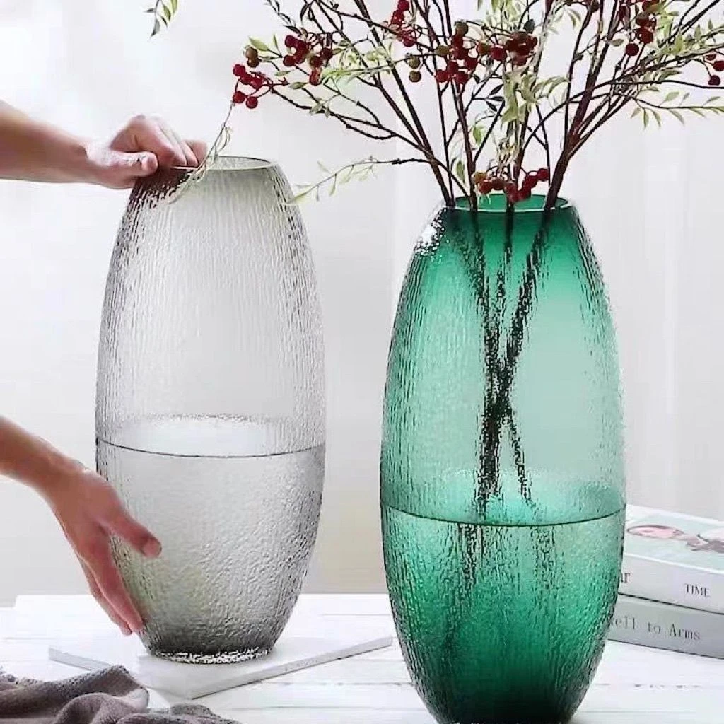 轻奢玻璃花瓶水养富贵竹龙柳马醉木菩提花瓶客厅插花落地装饰