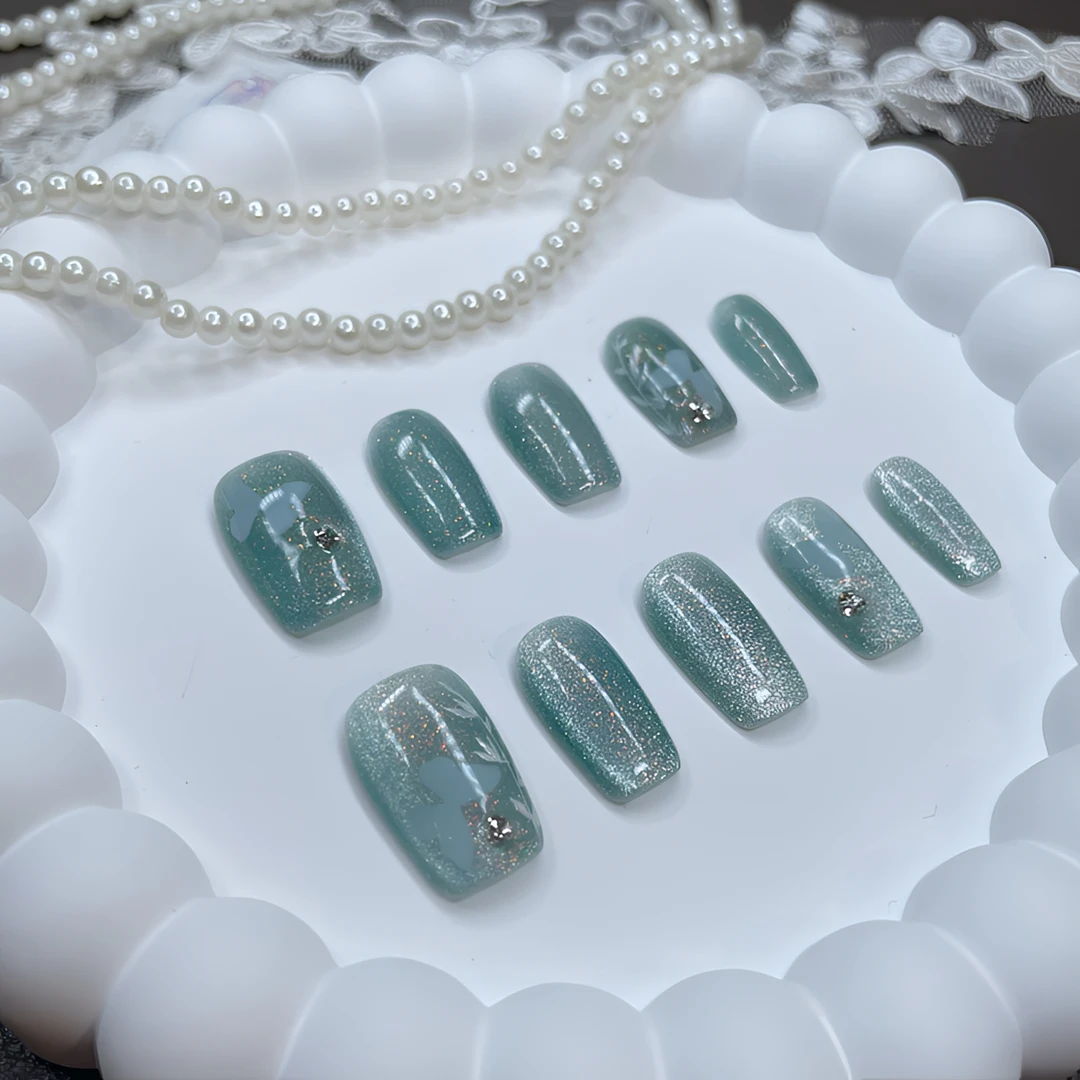 A0955『蝶恋芮晶蓝』甜美仙仙人鱼猫光蝴蝶恋碎冰钻饰纯手工穿戴甲