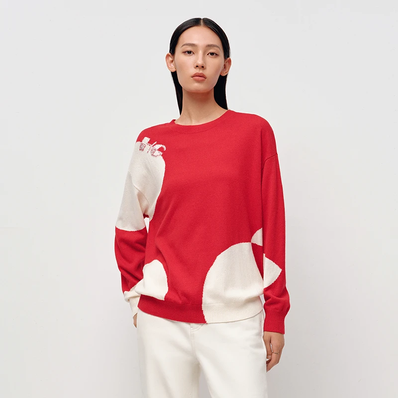 H·GENTEEL荷高新波点图案加珠片钉珠舒适随性针织衫GCF13650622