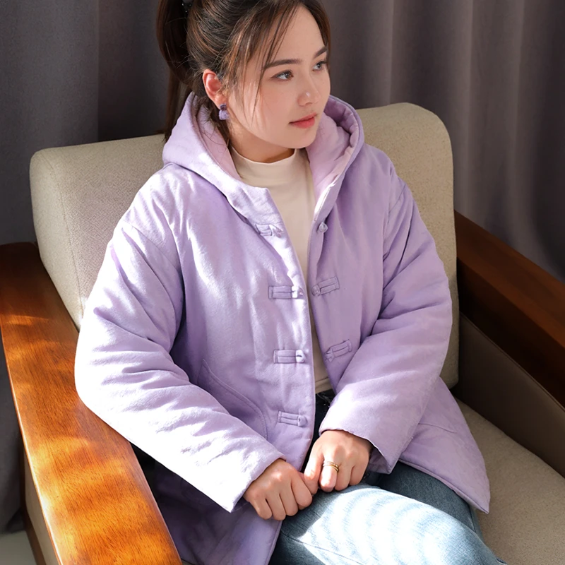中国风女士纯棉花棉袄中式盘扣秋冬外穿棉花棉衣女透气保暖棉服