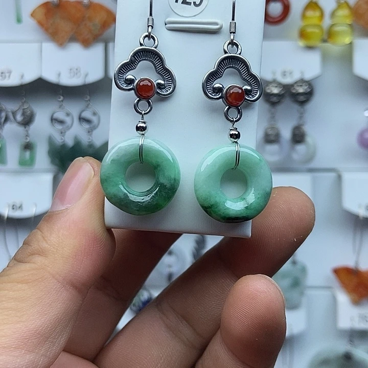 翡翠银S925镶嵌耳饰翡翠耳饰