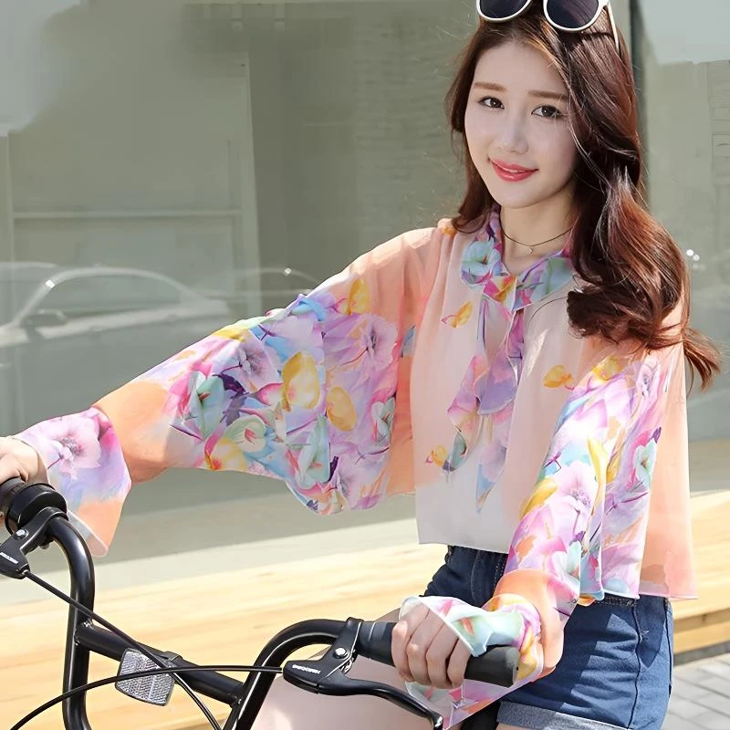 雪纺衫防晒衣小披肩夏季长袖女沙滩丝巾开骑车新款