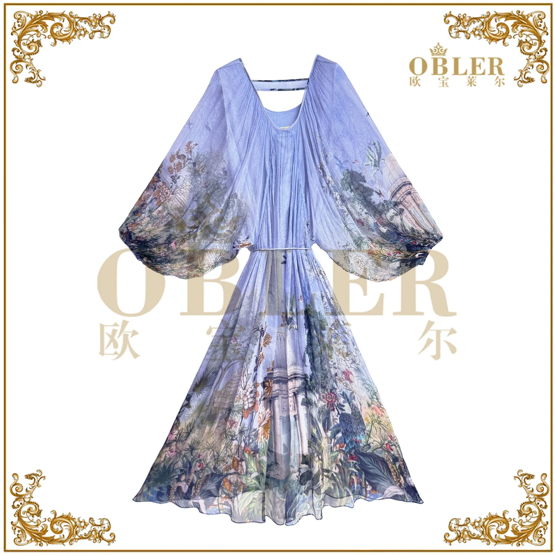 【唐顿庄园】OBLE2025新款时尚出游夏季桑蚕丝连衣裙901-0014
