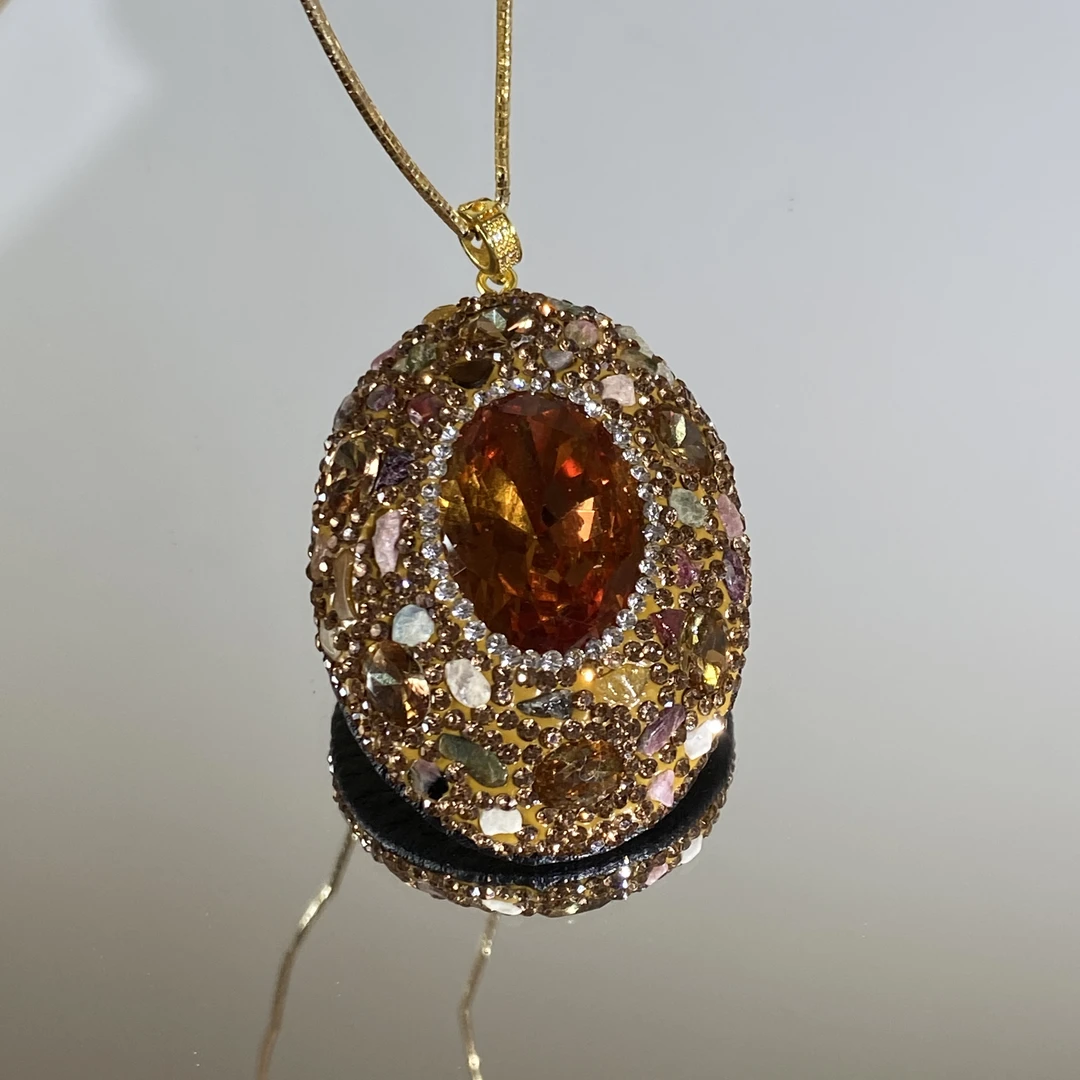 铜合金合成锆石吊坠 TTSD 黄色圆形时尚潮流百搭款吊坠 2503