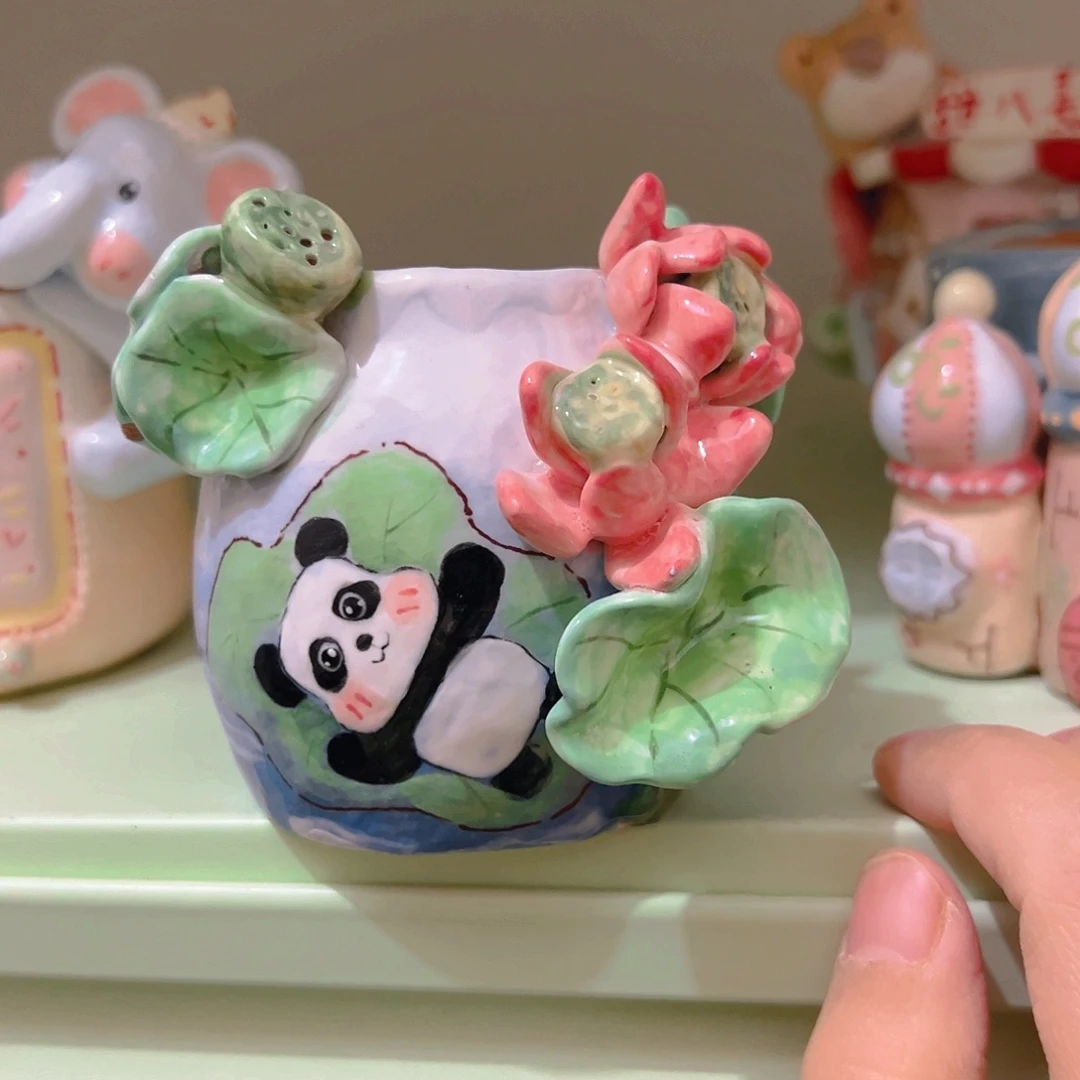 福福微瑕老梧家纯手工手绘多肉花盆