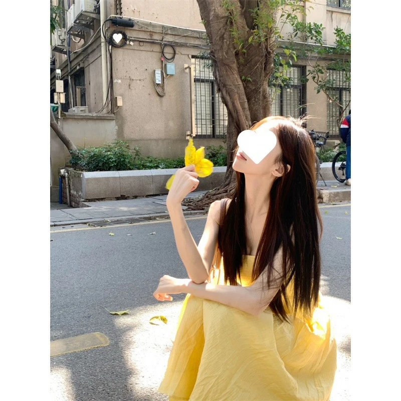 法式小个子吊带连衣裙长款裙子女装爆款收腰气质长裙海边度假裙