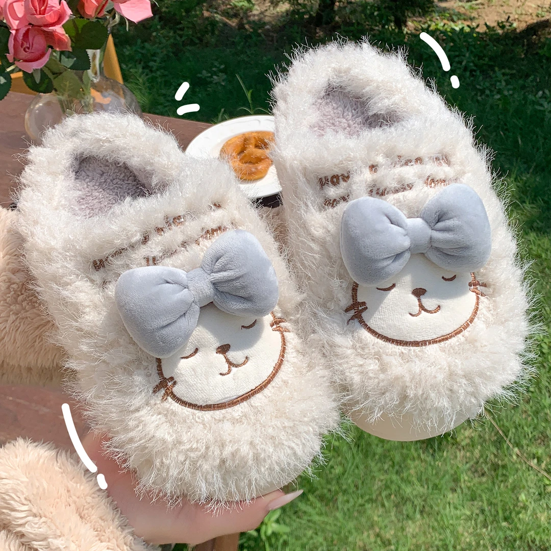 猫咪卡通可爱女新款2025秋冬季节家居室内防滑保暖毛绒厚底棉拖鞋