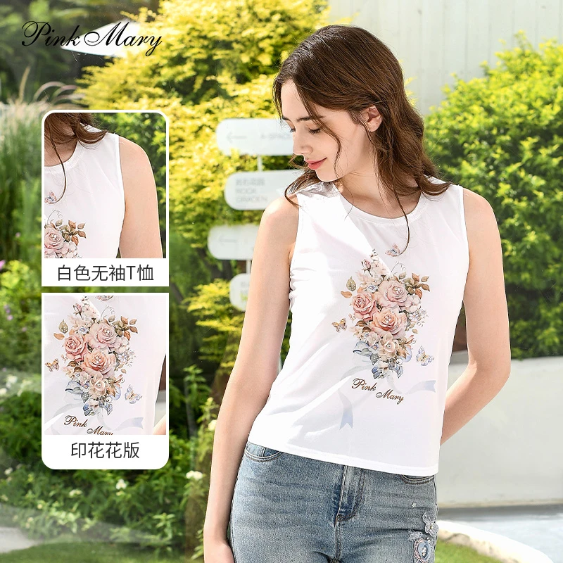 Pink Mary/粉红玛琍印花花板无袖T恤PMAOS1702