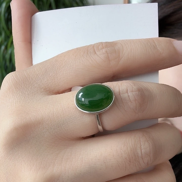 和田玉银S925镶嵌戒指倩