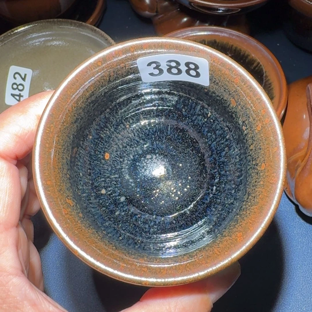 小雨茶盏手工柴烧裂底