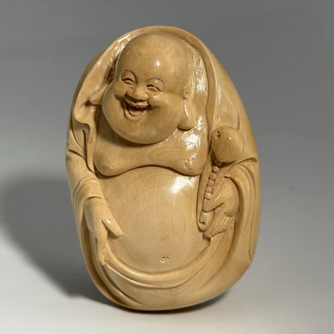 猛犸牙雕奶黄咖寿弥勒佛吊坠52*35*20mm假一罚四X1165