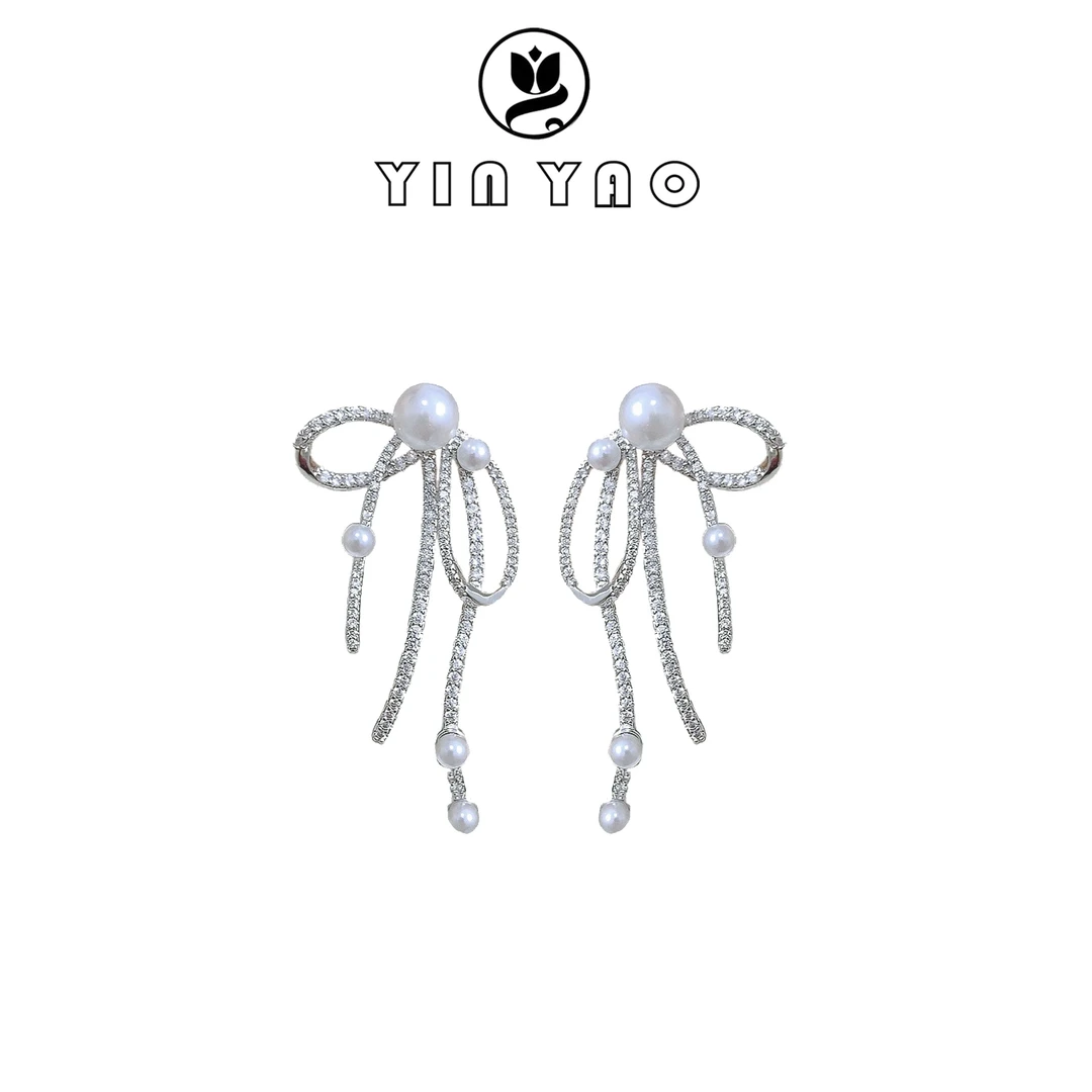 铜合金仿珍珠耳饰 【YINYAO】原单设计珍珠挂式耳钉2420