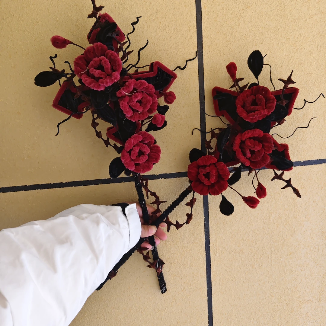 万圣节荆棘玫瑰手拿棒扭扭棒发箍花环手持棒DIY