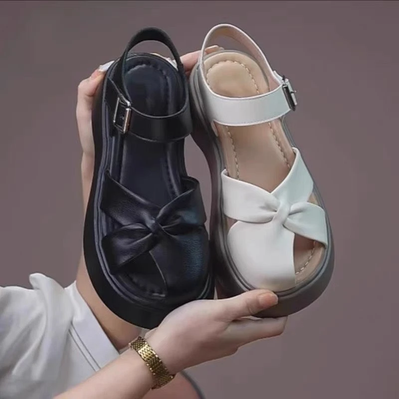 【撤柜款】厚底增高包头凉鞋女款2025新款配裙子不累脚沙滩罗马鞋女