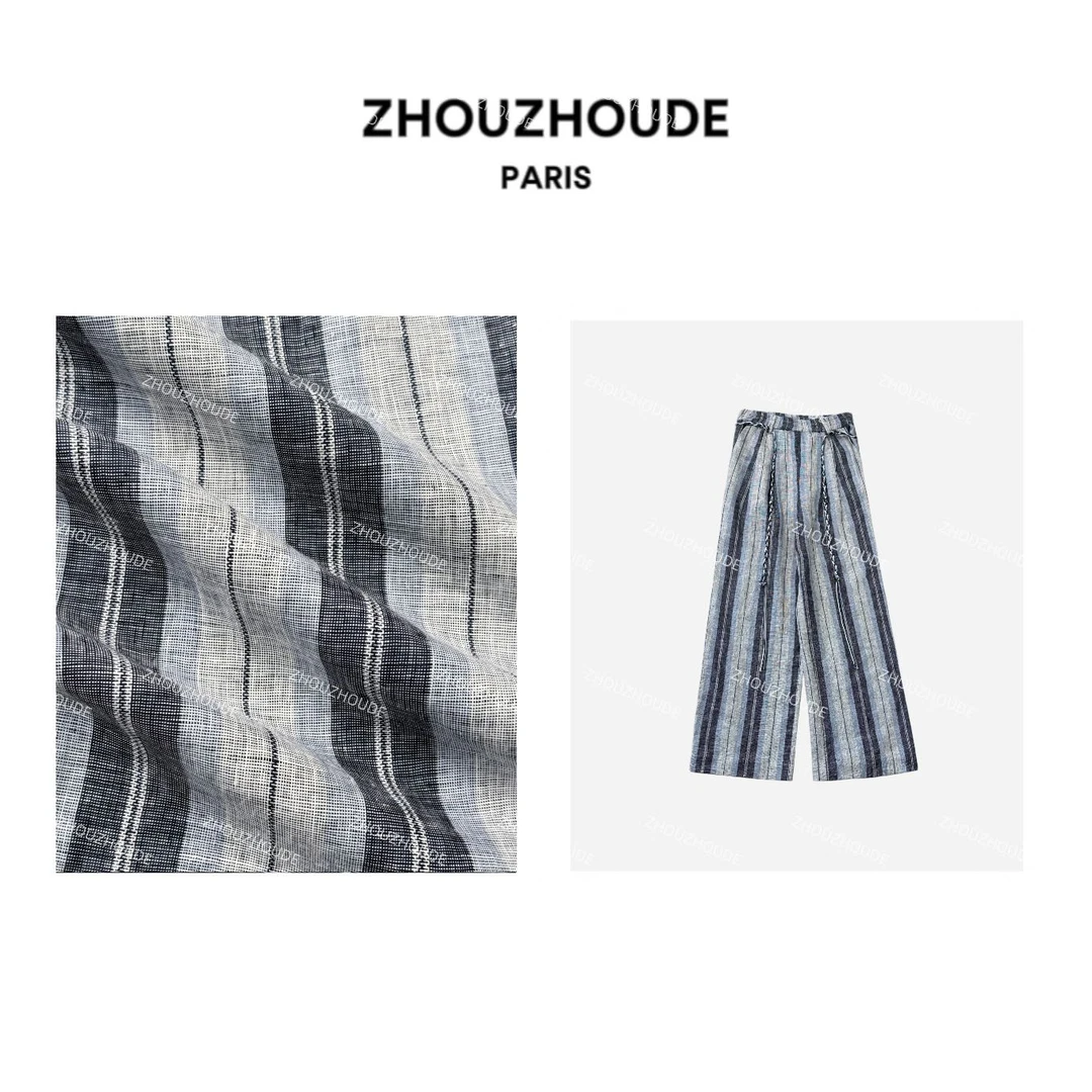 ZHOUZHOUDE【慵懒海风】复古波西风三色色织棉麻度假竖条纹阔腿裤