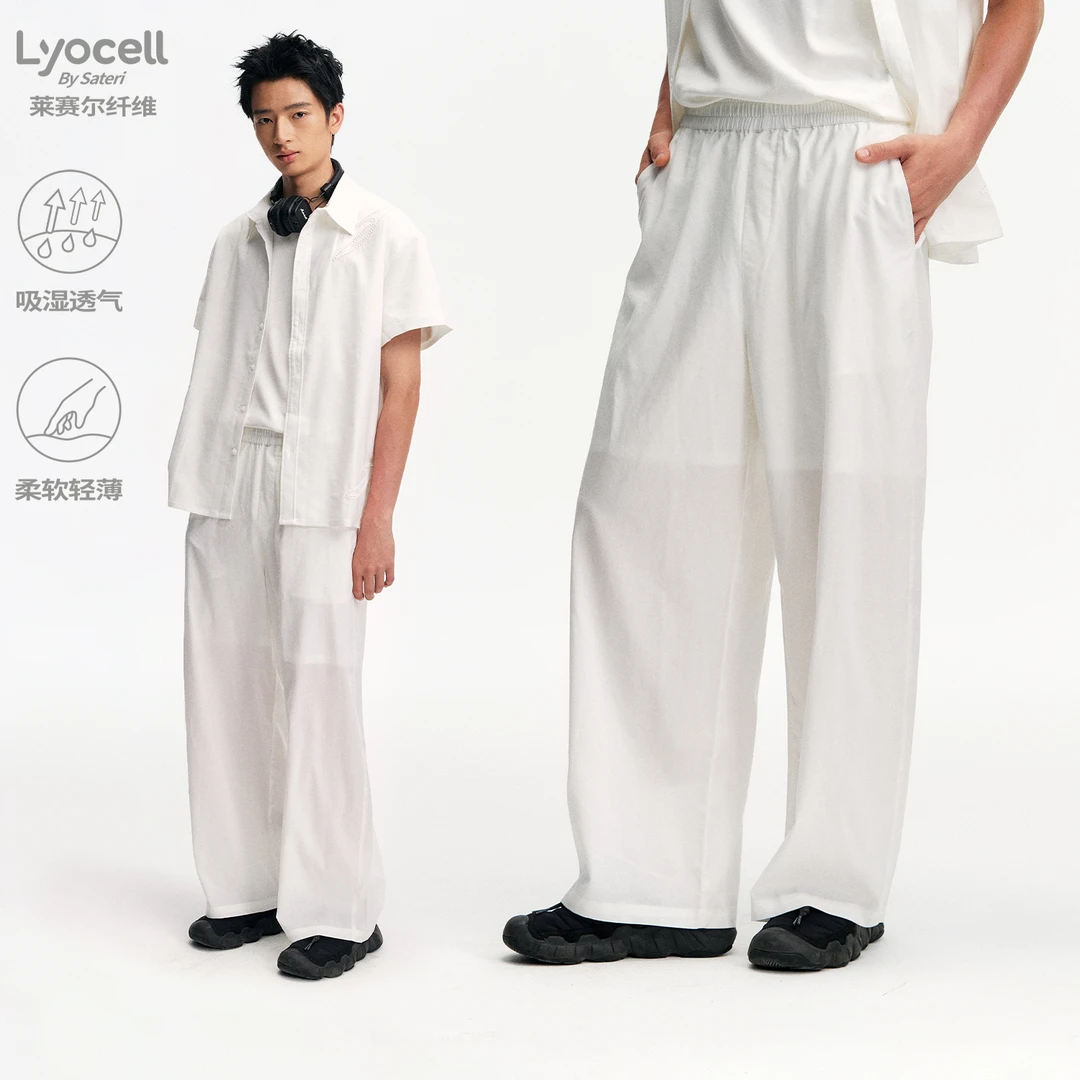 【江南先生】抗菌透气弯刀阔腿裤夏季莱赛尔亚麻休闲宽松长裤