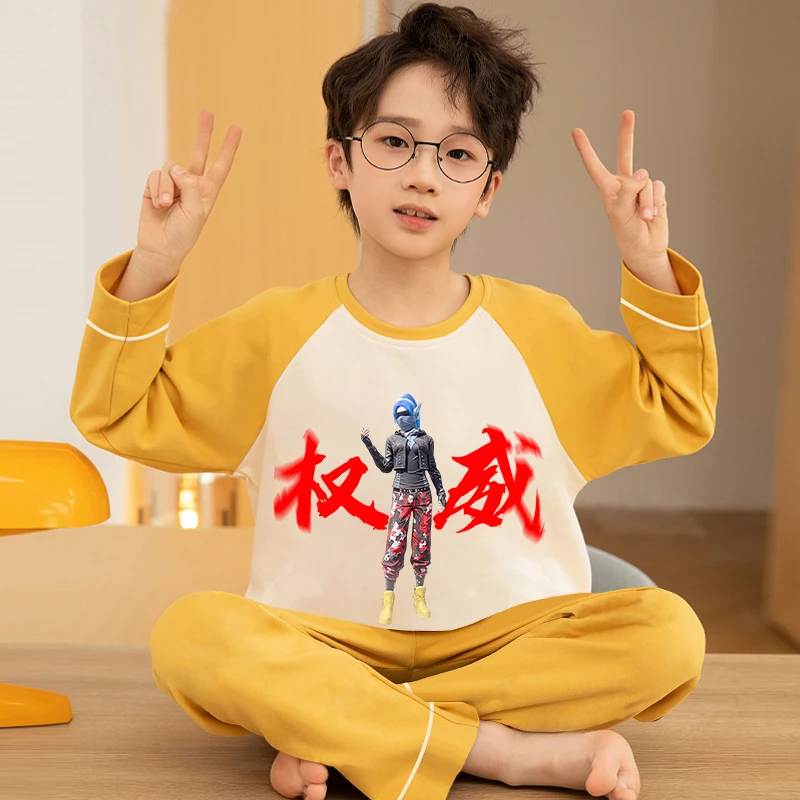 2025新款儿童睡衣春秋季男童纯棉权威和平精英大童男孩家居服套装