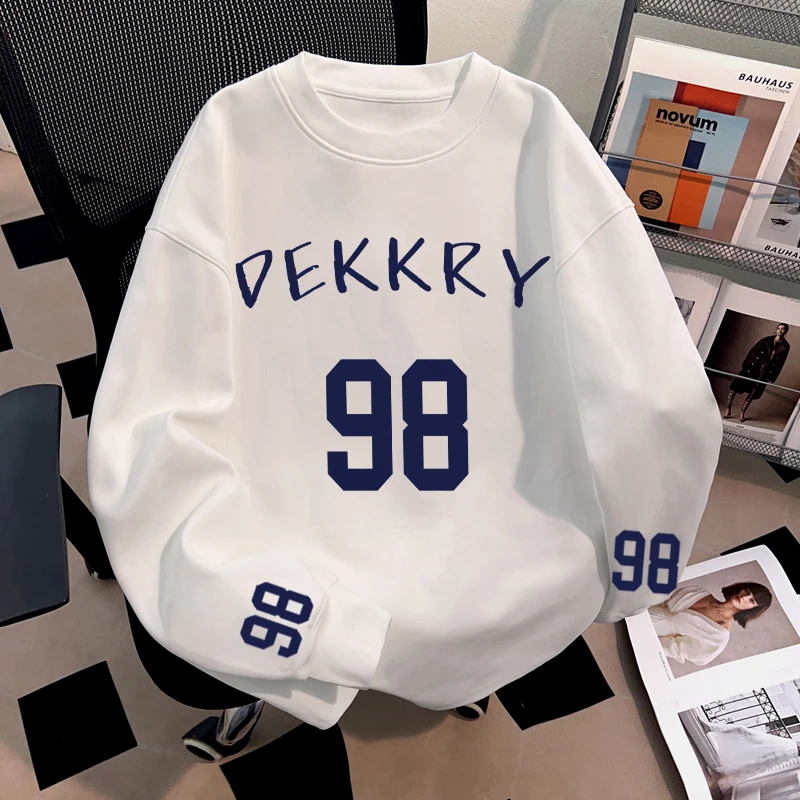 Dekkry潮牌创意百搭打底情侣t恤秋冬季纯棉长袖男女重磅内搭上衣