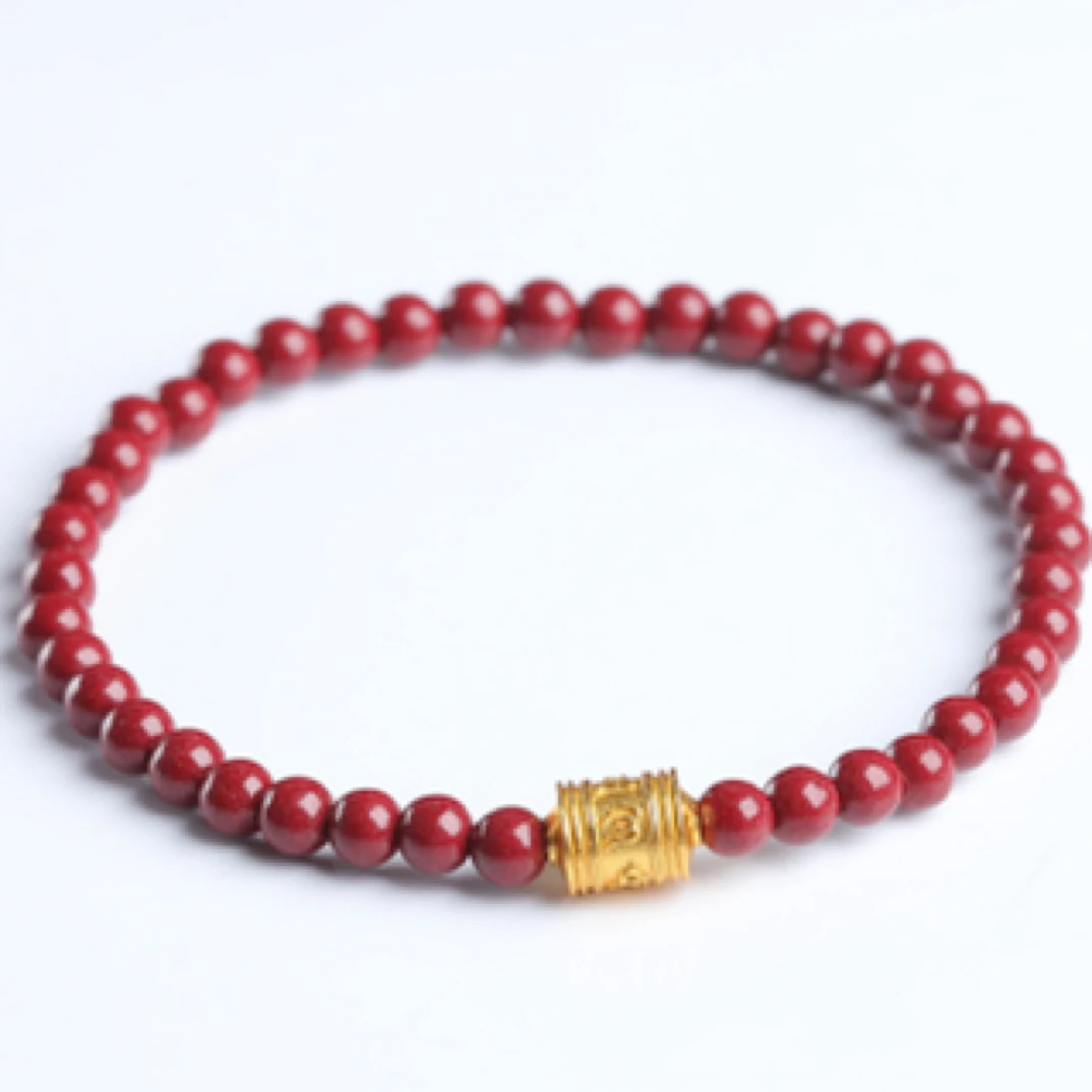 含辰砂工艺品天然朱砂手串正品高含量本命年银镀金六字真言桶珠