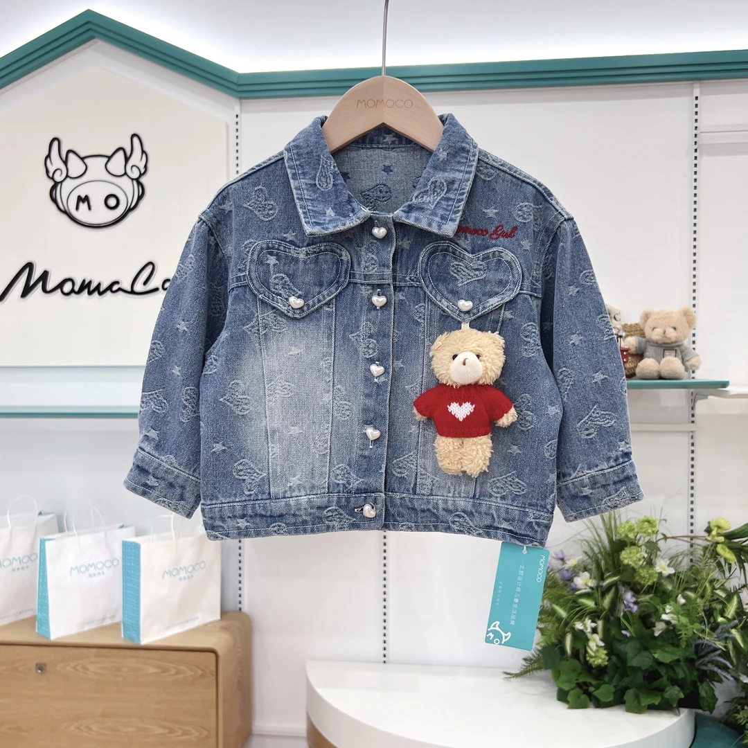 MOMOCO女童秋季新款洋气休闲百搭小熊玩偶牛仔外套77740130824