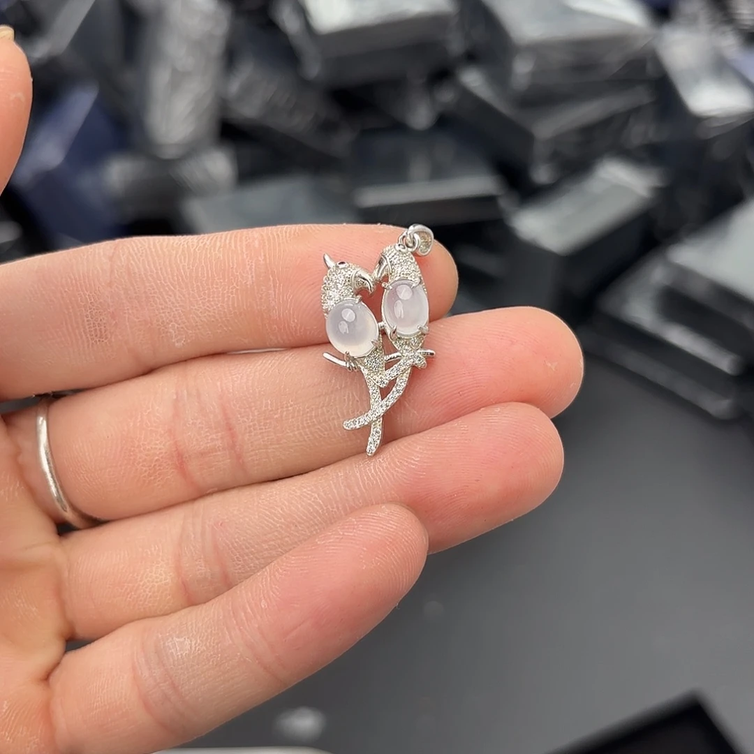 翡翠戒指银S925镀金镶嵌