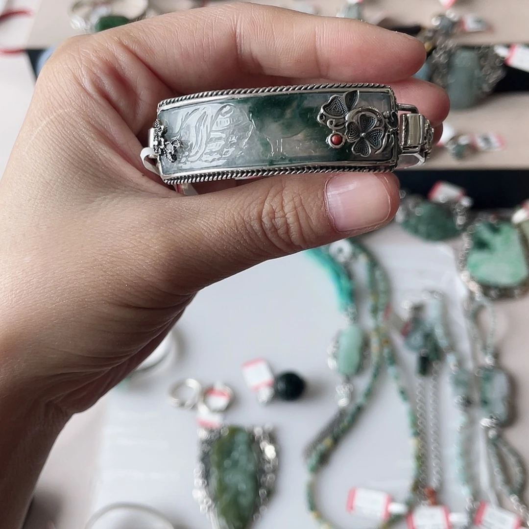 足银冰手牌手镯925银