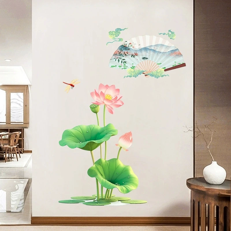 锐春荷花韵荷花风景墙贴纸客厅沙发背景墙卧室墙壁装饰自粘墙贴