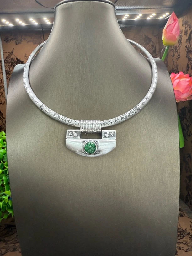 坠链均足银 小郑家纯银手工簪刻项圈