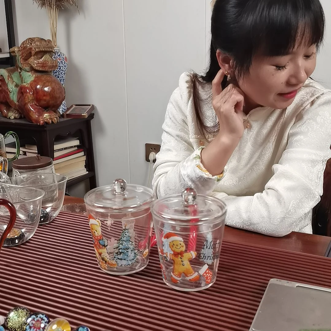 手柄款高硼硅玻璃圣诞暖暖杯一对