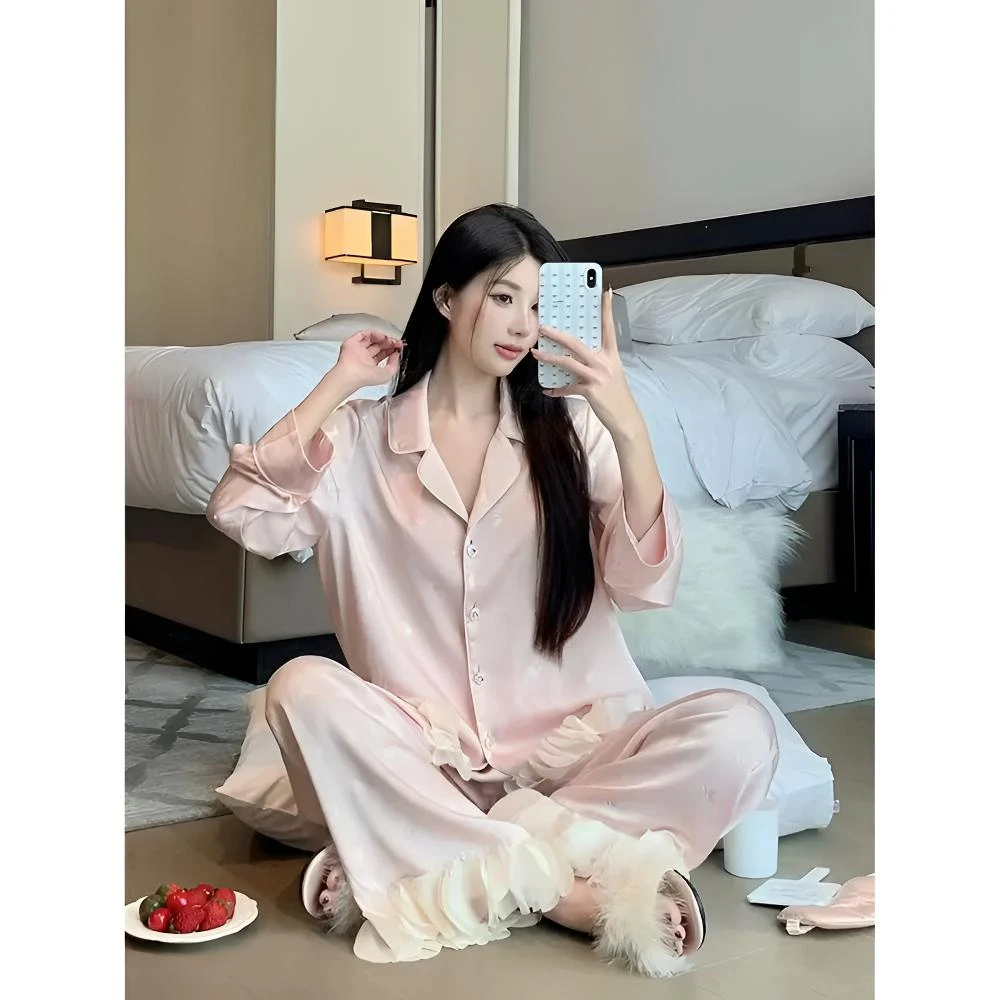 【乔茵套装】2025睡衣秋季长袖两件套女士可外穿家居服套装四季款