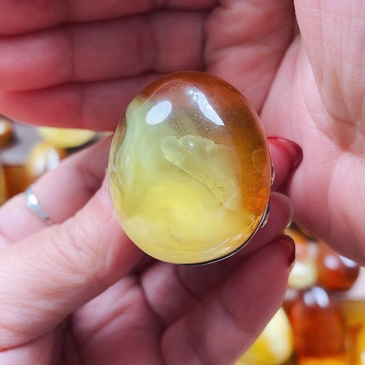 琥珀戒指银S925镶嵌茗**水戒指