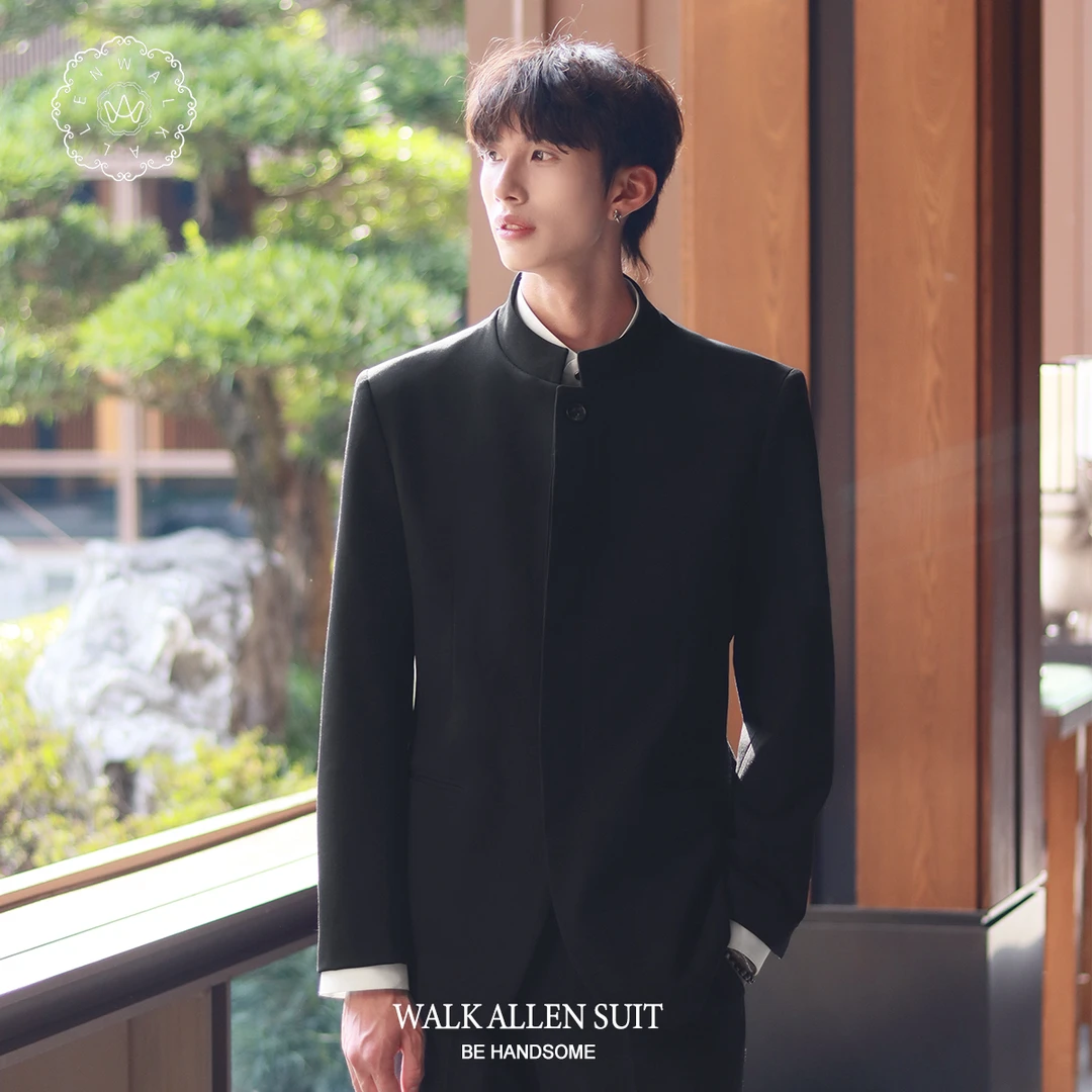 立领中山装西服外套男士高级感结婚订婚国风西服套装宴会唐装礼服