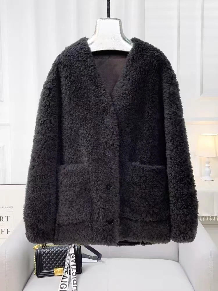 绵羊毛大衣时尚百搭女士咖色秋冬冬季气质网红洋气宽松加厚外套