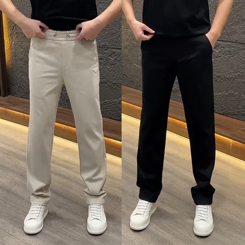 纯色简约男士休闲裤春秋款弹力修身舒适男裤韩版百搭帅气直筒长裤