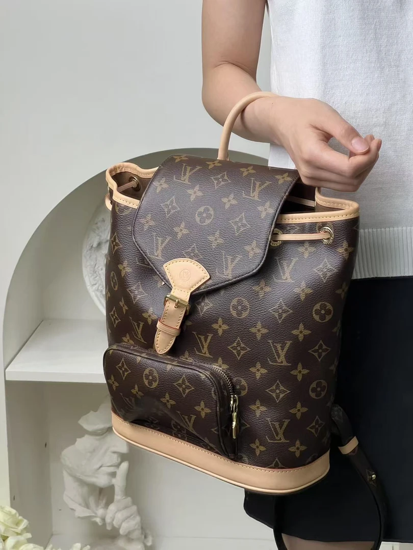 99新 LouisVuitton/路易威登 montsours双肩包小号老花新款/甄选