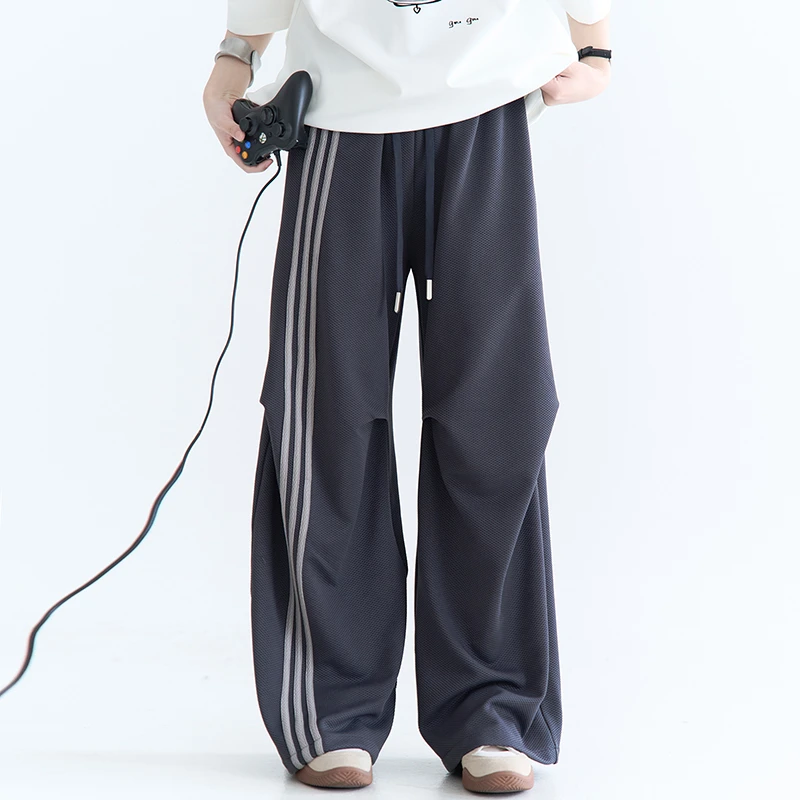 万有引力博物馆撞色竖条杠阔腿裤休闲裤女春季宽松裤子运动裤长裤