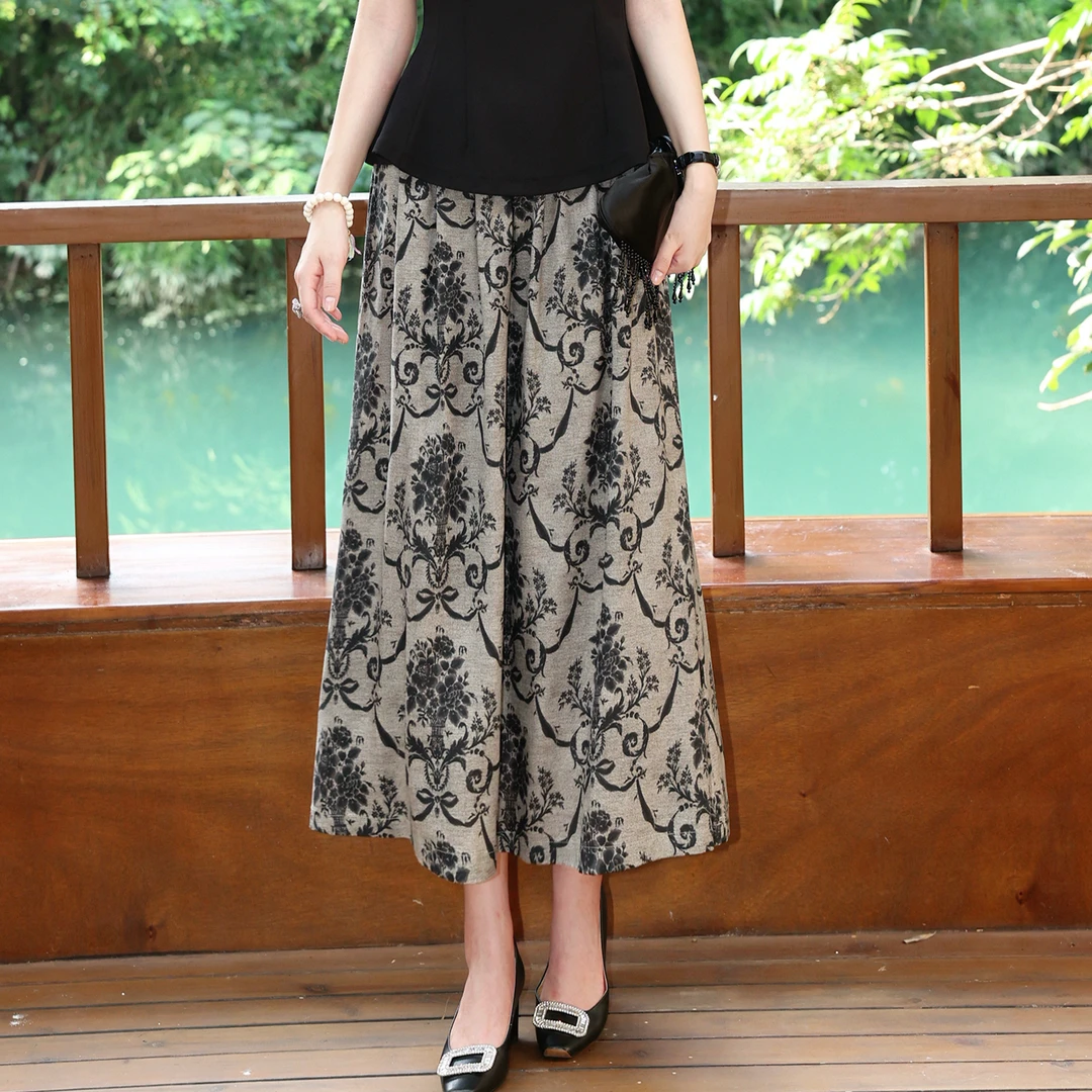 【香云纱】枫竺阿楠anan 全松紧腰抽绉气质浮雕印花女夏真丝裙半裙